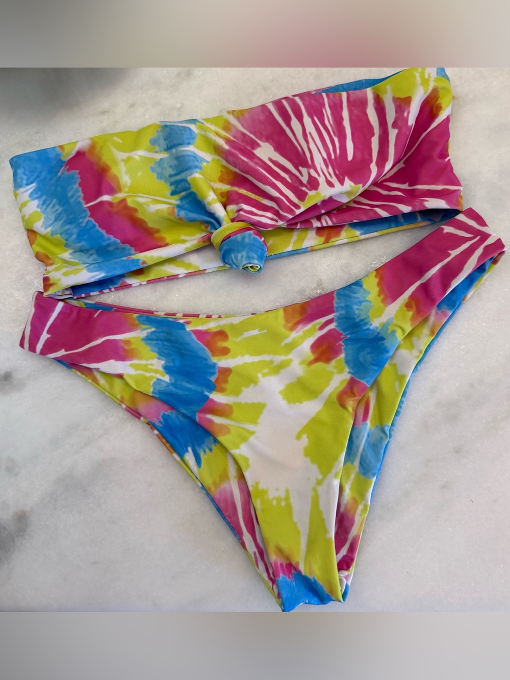 Colorful Tie-Dye Bandeau Bikini Set